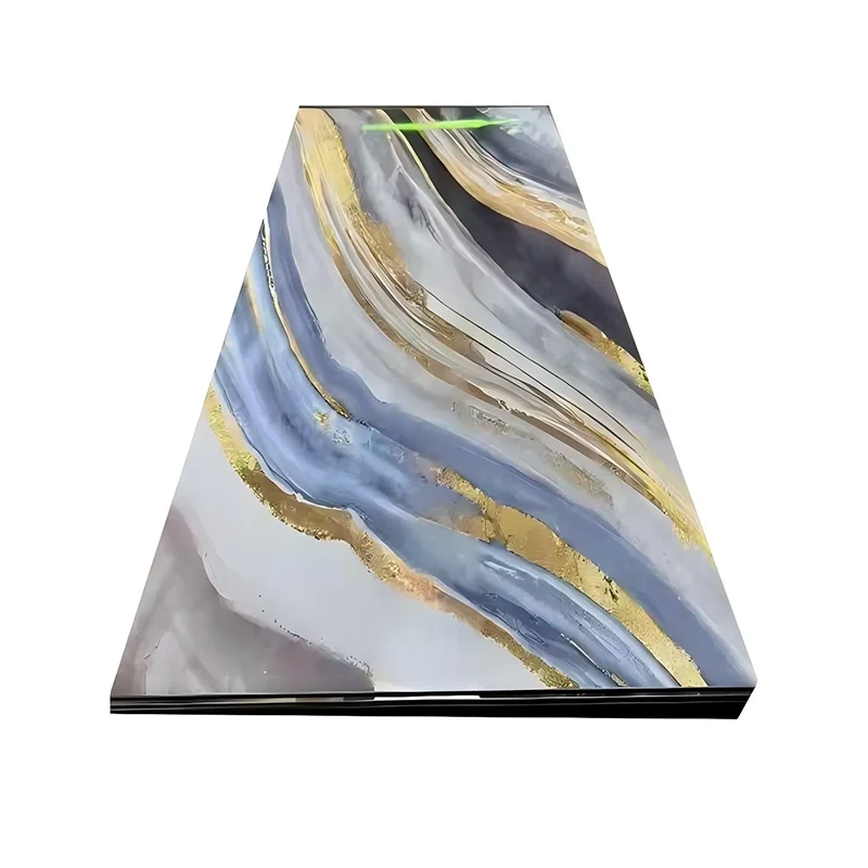 แผ่นผนังหินอ่อน PVC เคลือบ UV เคลือบเงาสูงสามารถเปลี่ยนการตกแต่งภายในที่ทันสมัยด้วยความทนทานสไตล์และคุ้มค่าคุ้มราคา